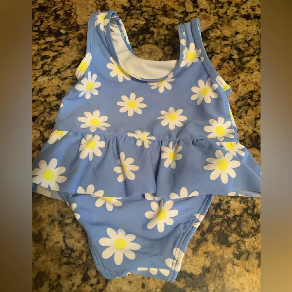 The Children’s Place Blue with Daisies One Piece Swimsuit